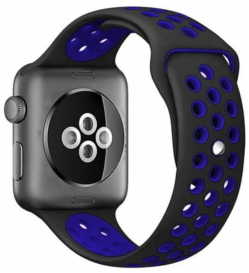 

Ремешок силиконовый перфорированный NK для Apple Watch 42/44мм (8), черный+синий