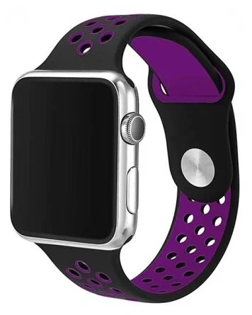 

Ремешок силиконовый перфорированный NK для Apple Watch 42/44мм (6), черный+фиолетовый
