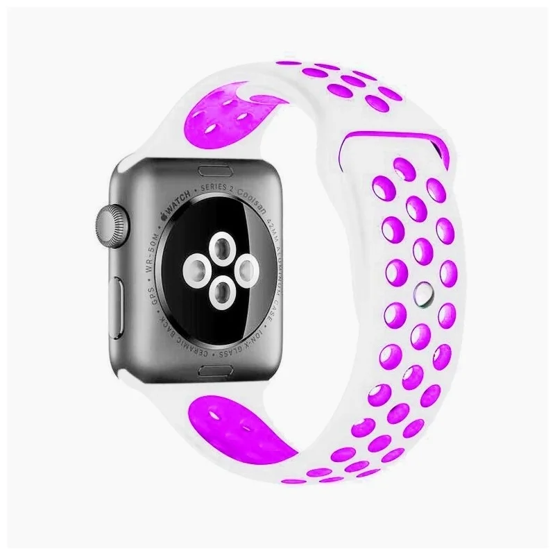 

Ремешок силиконовый перфорированный NK для Apple Watch 42/44мм (5), белый+фиолетовый