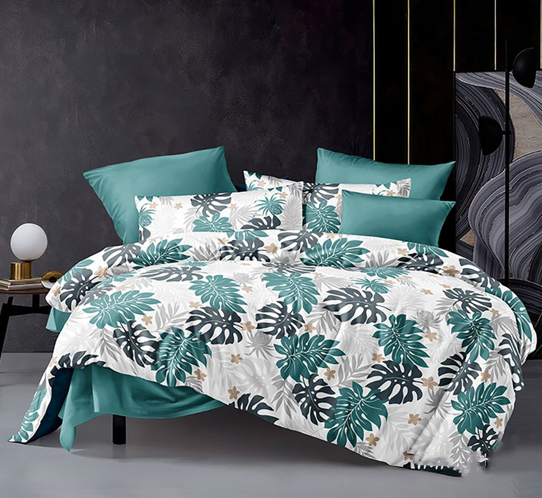 

Постельное белье на резинке Mercury Home Папоротник 6 Семейное поплин 4 наволочки, Папоротник 6