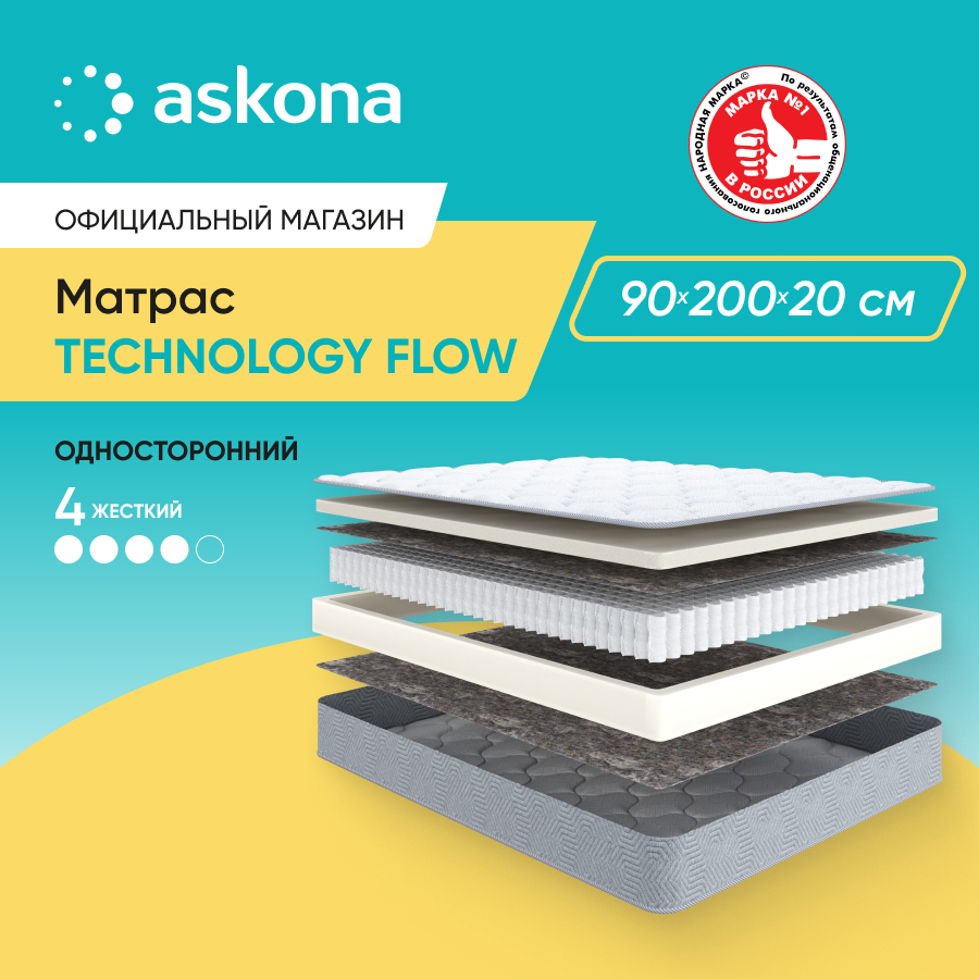 

Матрас Askona Technology Flow 90x200, Белый, Technology Flow