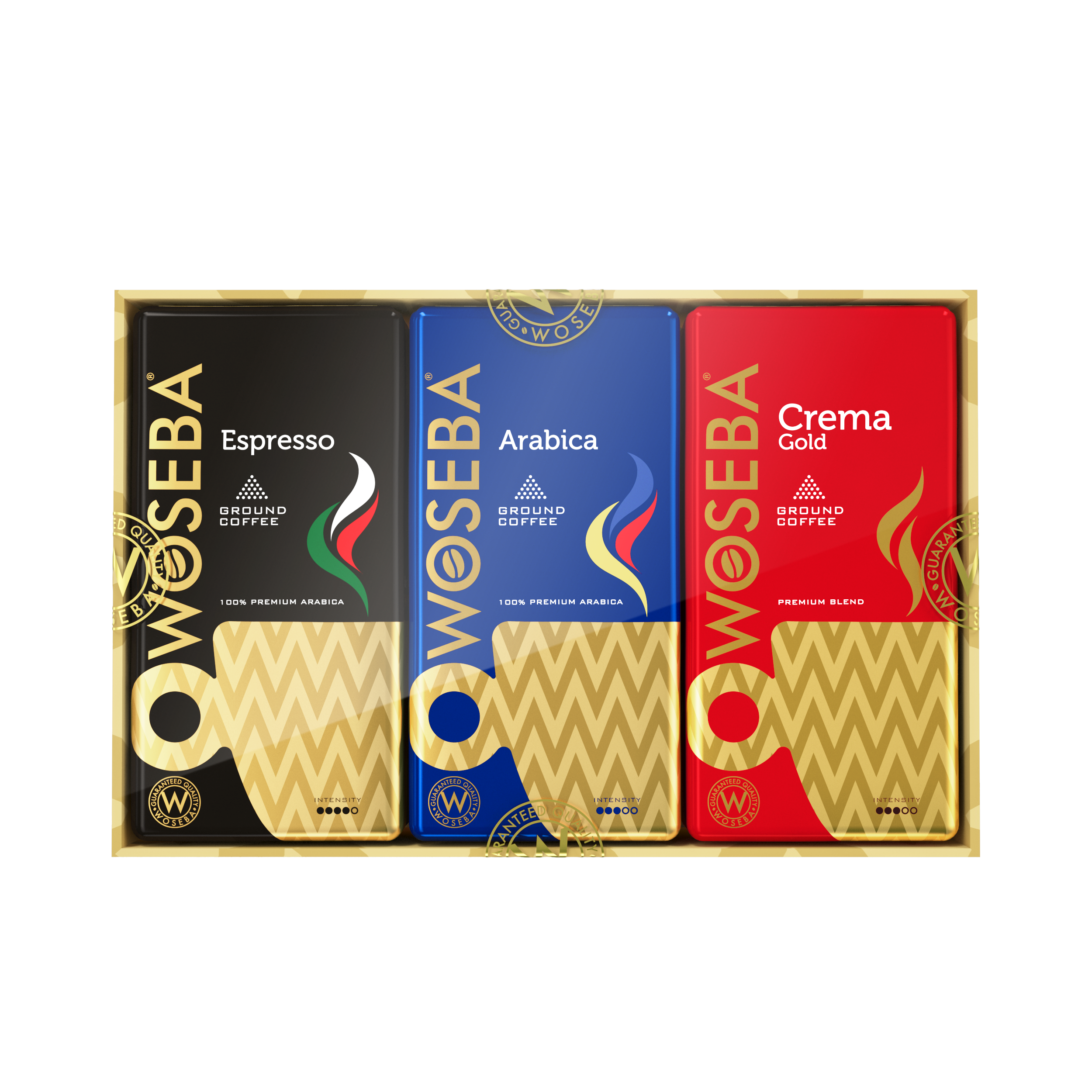 

НАБОР КОФЕ WOSEBA МОЛОТЫЙ ESPRESSO/ARABICA/CREMA, ESPRESSO/ARABICA/CREMA