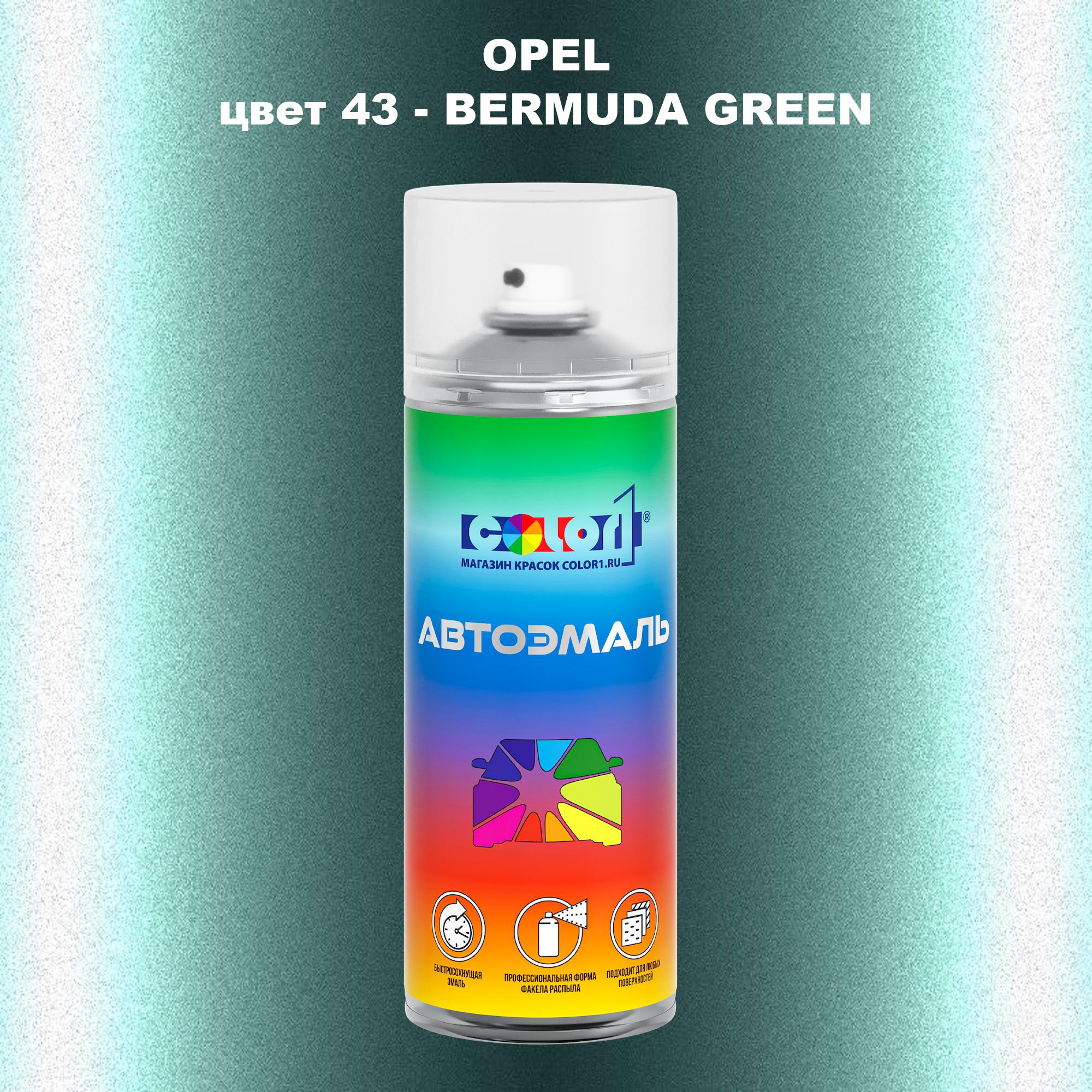

Аэрозольная краска COLOR1 для OPEL, цвет 43 - BERMUDA GREEN, Прозрачный