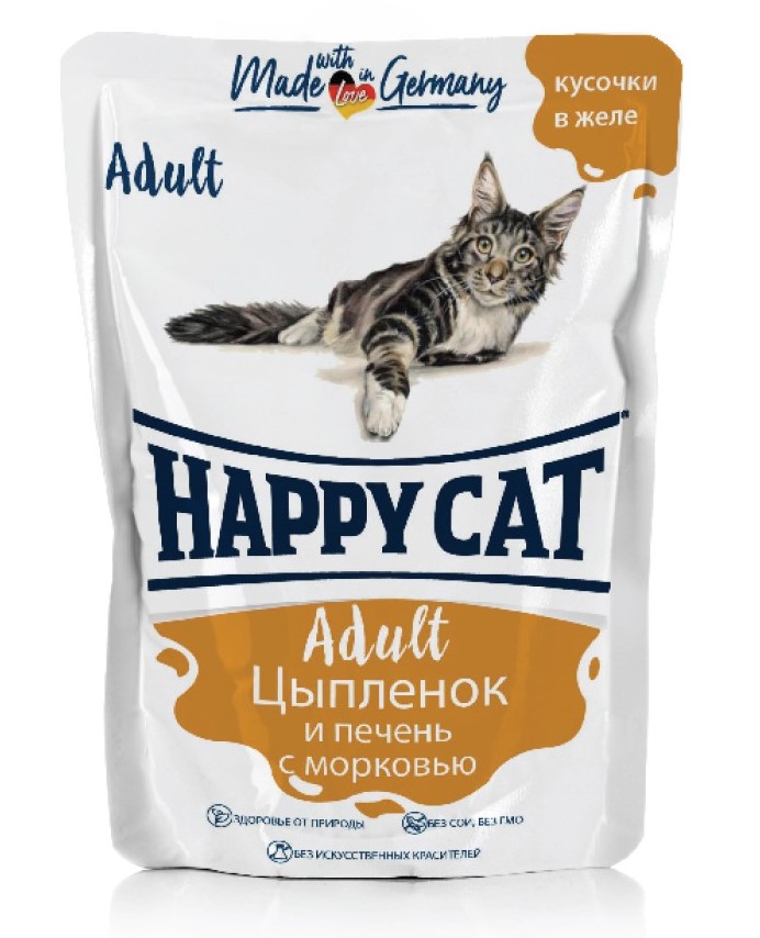 

Влажный корм для кошек Happy Cat, цыпленок, печень, морковь, 22шт по 100г, цыпленок, печень, морковь 100 г, 22 шт