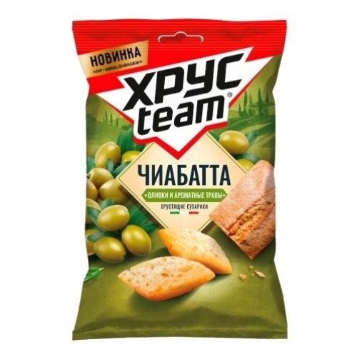

Сухарики пшеничные Хрусteam Чиабатта Оливки 55 г