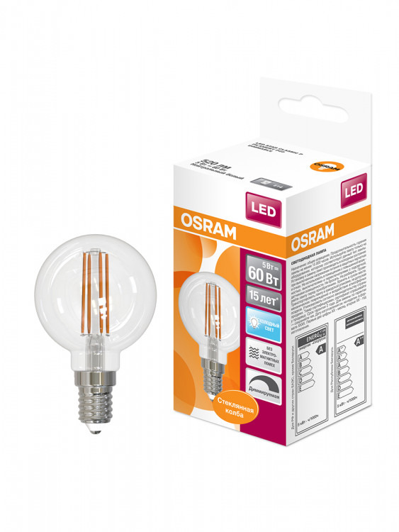 фото Светодиодная лампа osram lsclp60 cl 5w/840 230v fil e14 nobrand