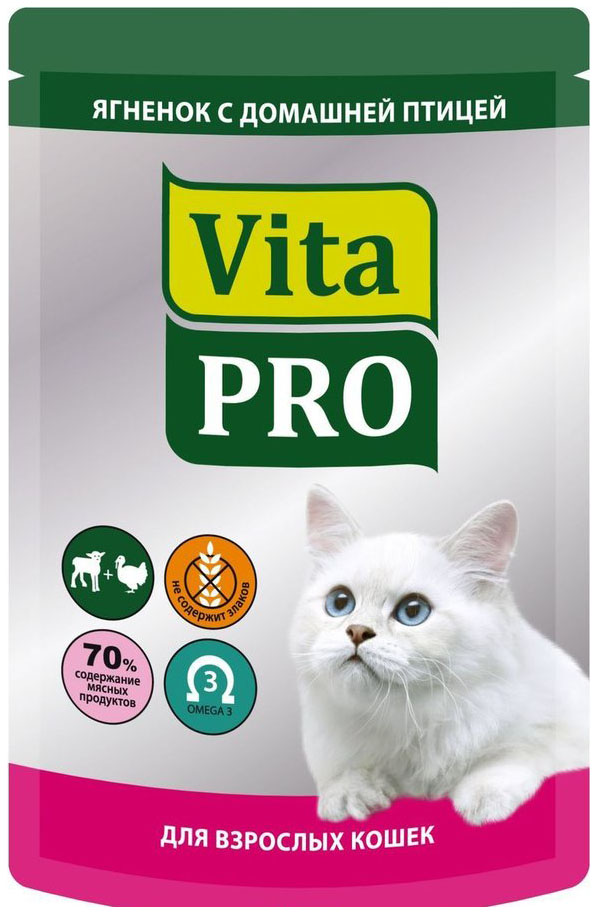 фото Влажный корм для кошек vitapro, с ягненком и домашней птицей, 100г, 12 шт