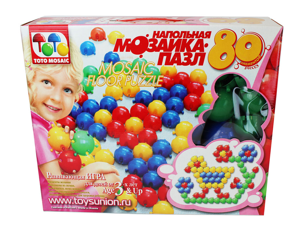 

Мозаика-пазл для малышей крупная напольная Toys Union 80 фишек, Мозаика-пазл
