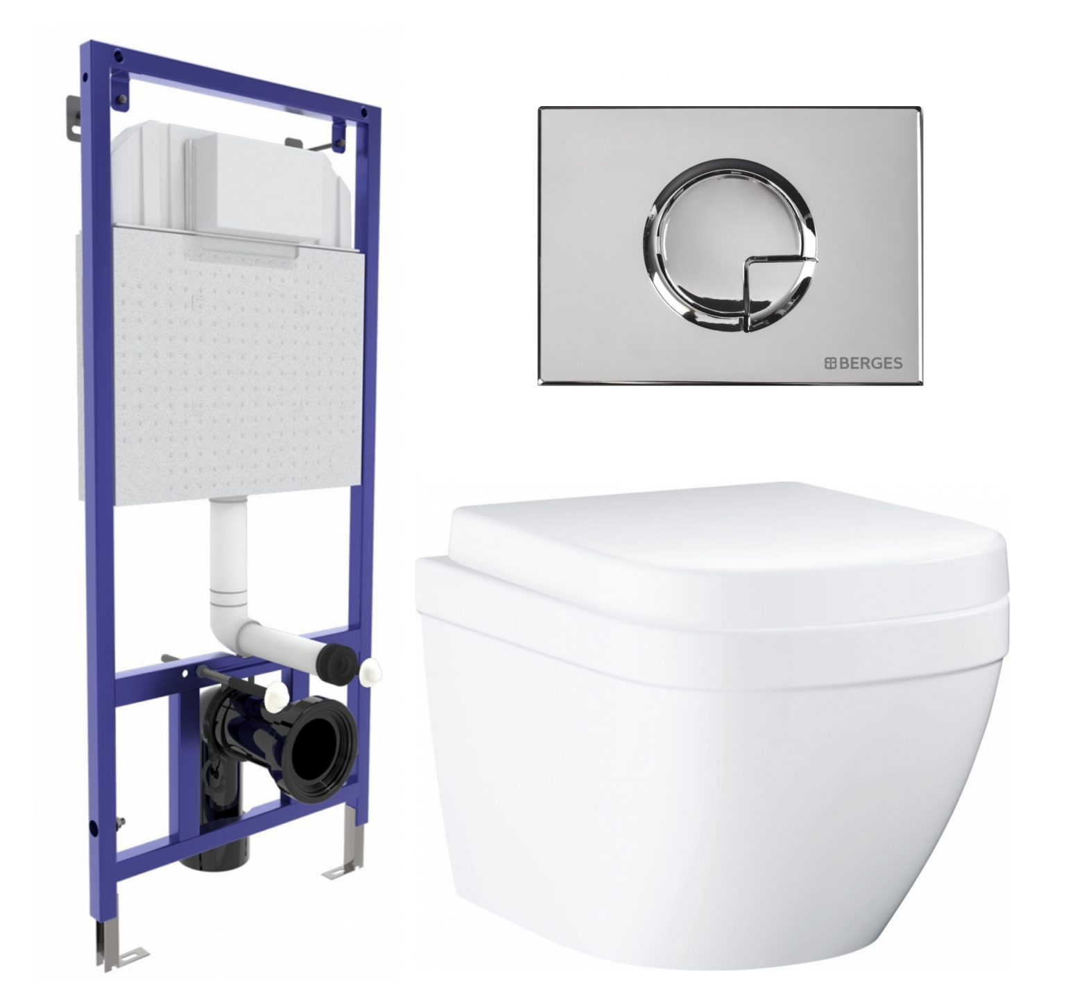 

Комплект: инсталляция Berges Wasserhaus Novum + унитаз Euro Ceramic + кнопка хром, 558686