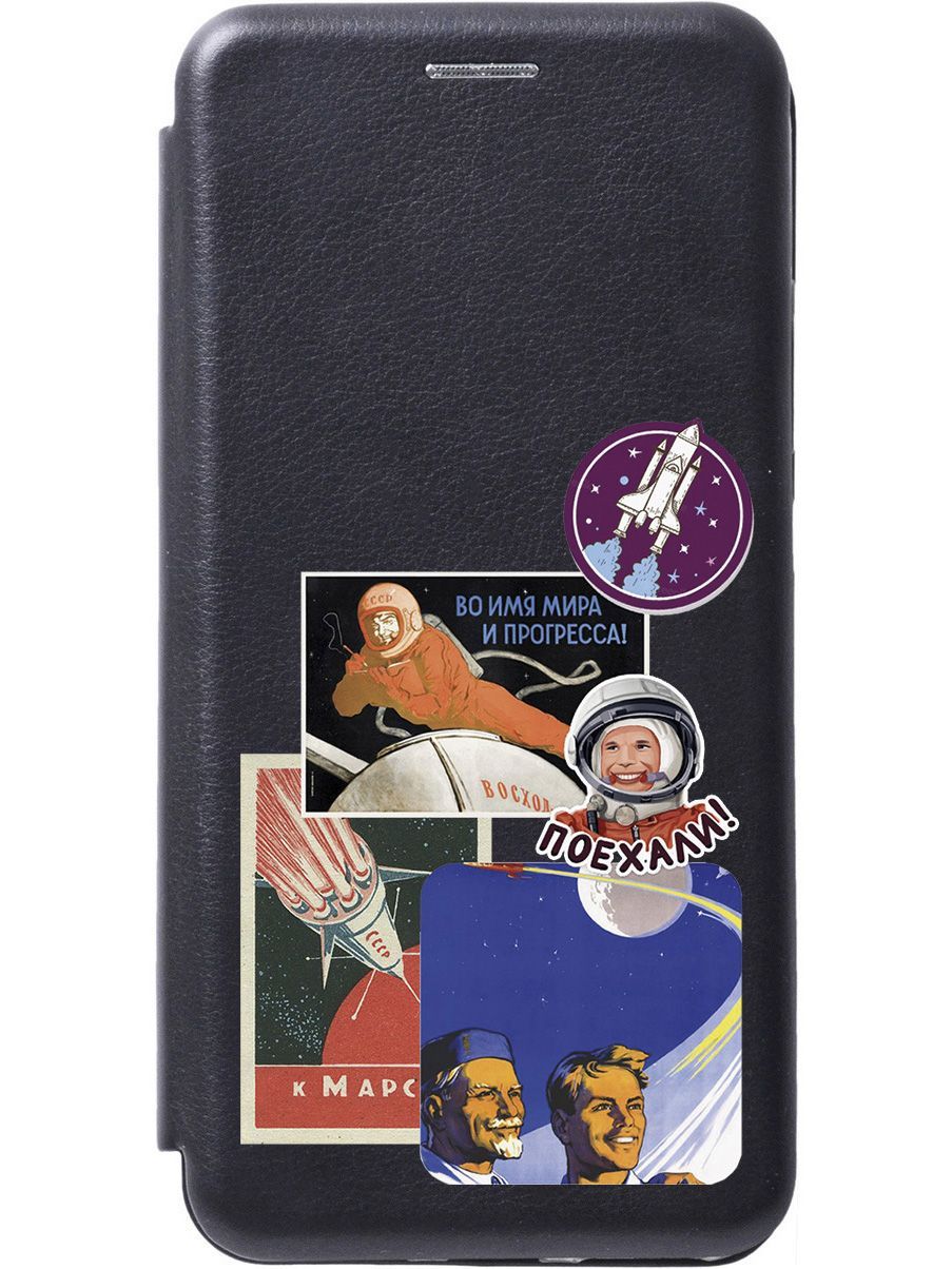 

Чехол-книжка на Honor X7 "Yuri Gagarin Stickers" черный, Черный;белый, 158563