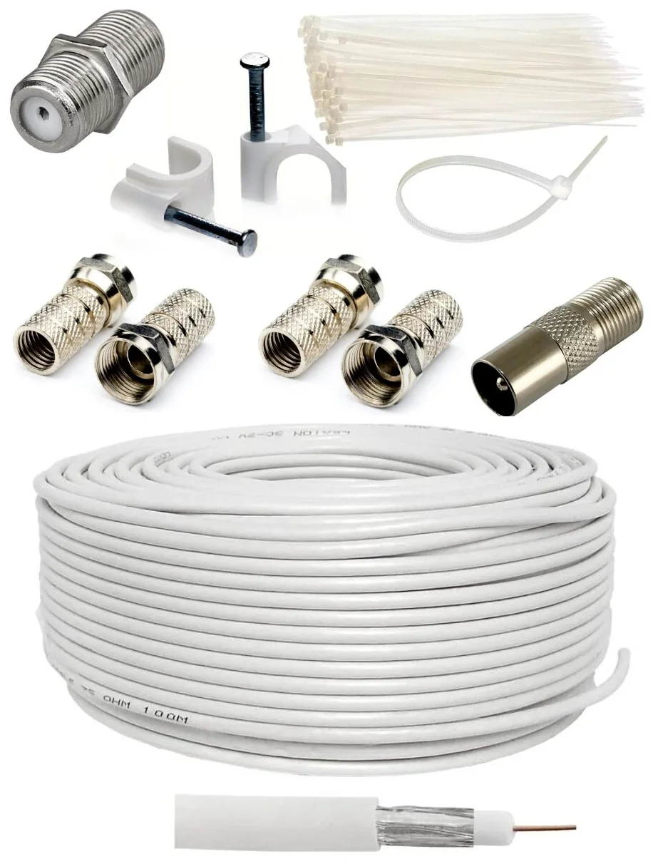 

Кабель TV - F-plug, 50м белый (RG-6U)