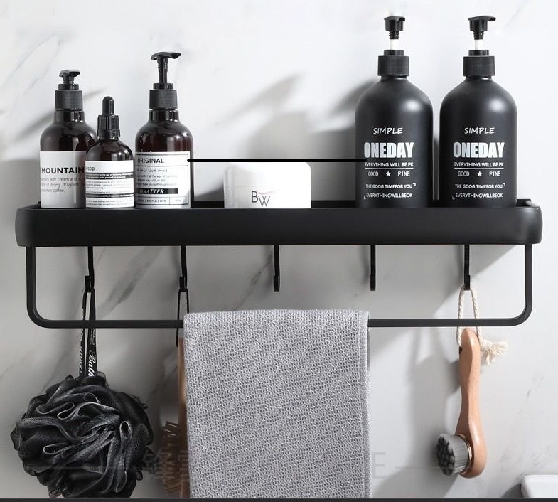фото Полка для ванной комнаты с держателем для полотенца 50 см anysmart, черная nobrand