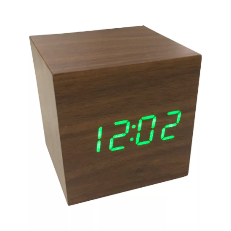 фото Часы электронные деревянный куб с звуковым управлением vst-869 (коричневый) daprivet