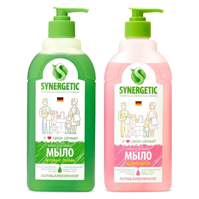 Synergetic Мыло жидкое биоразлагаемое для мытья рук и тела Луговые травы 0.5 л + Мыло жидк