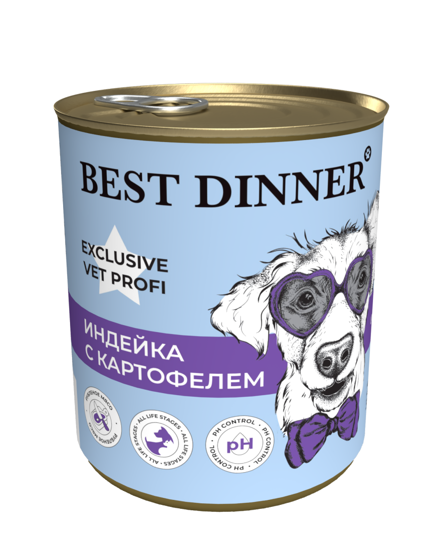 фото Влажный корм для собак best dinner, индейка с картофелем, 12шт по 340г