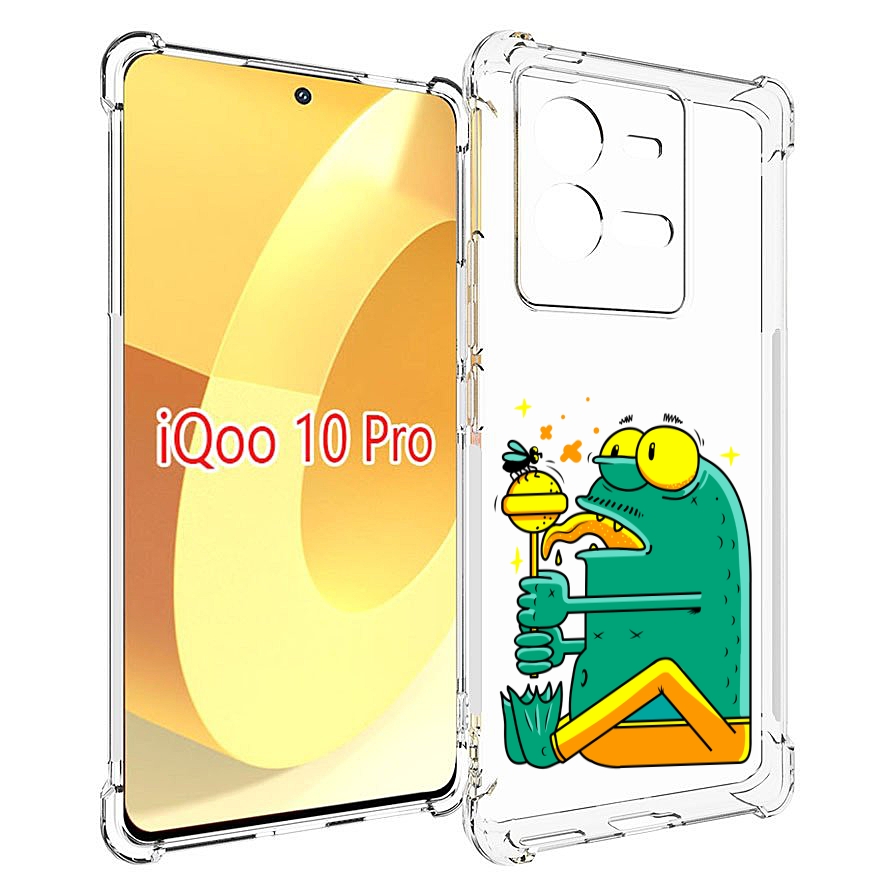 

Чехол MyPads Зеленая лягушка с чупа чупсом для Vivo iQOO 10 Pro, Прозрачный, Tocco