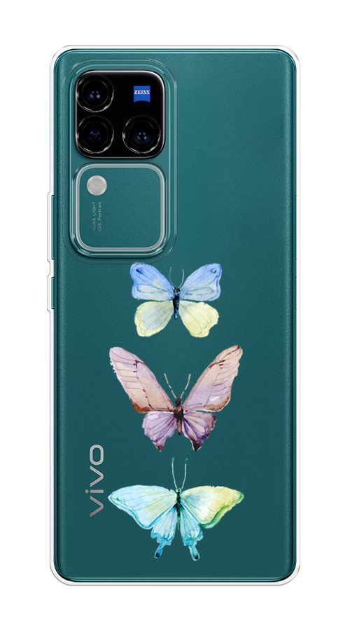 

Чехол на Vivo V30 Pro/S18 Pro "Акварельные бабочки", Бирюзовый;розовый, 2610050-1