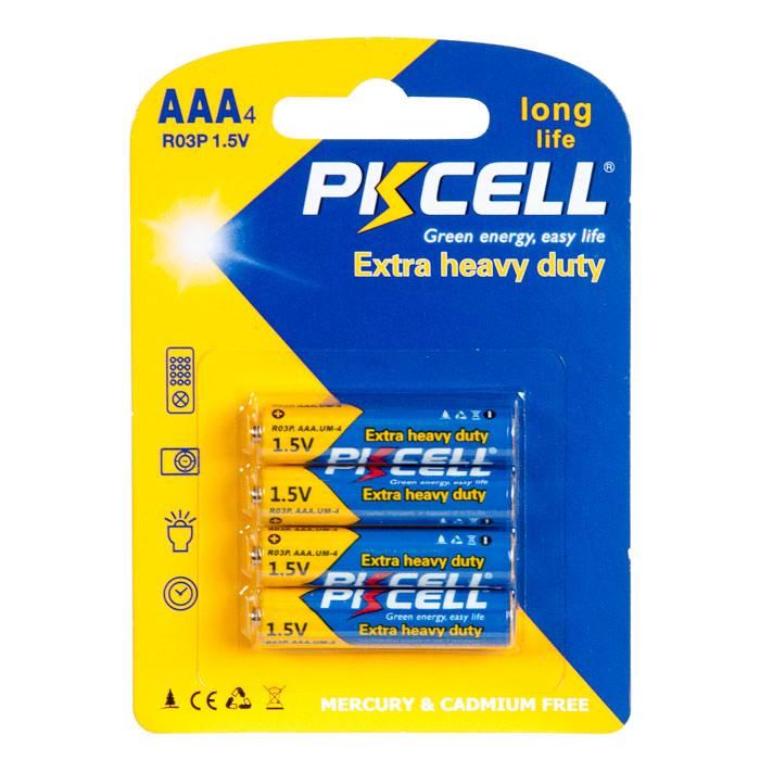 фото Батарейка pkcell, aаа r03p-4b, 1,5 в, мизинчиковая, 4 шт