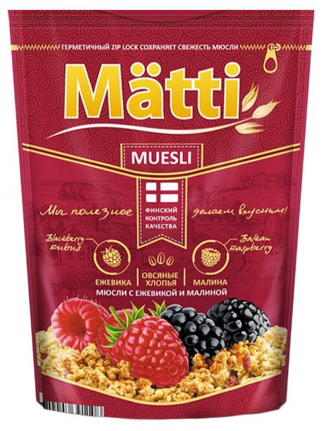 

Мюсли Matti мультизлаковые хрустящие гранола с ежевикой и малиной 250 г