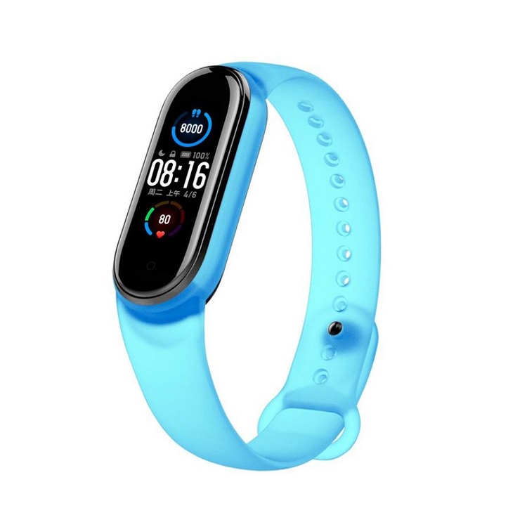 

Ремешок для Xiaomi Mi Band 5 силиконовый, прозрачный <светло-синий>