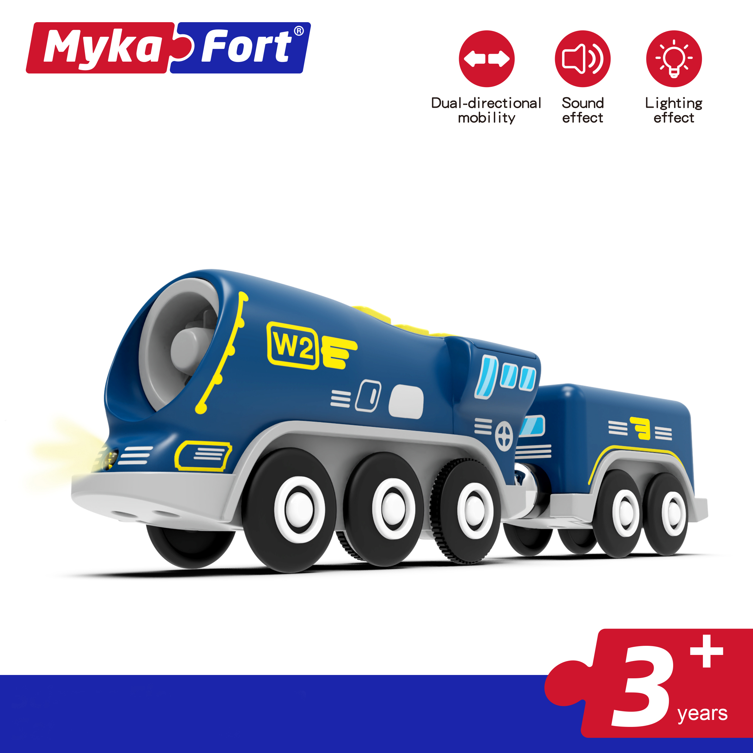 Паровозик синий с электро-моторчиком MykaFort, 90309 паровозик с 2 вагонами mykafort черно синий самоходный