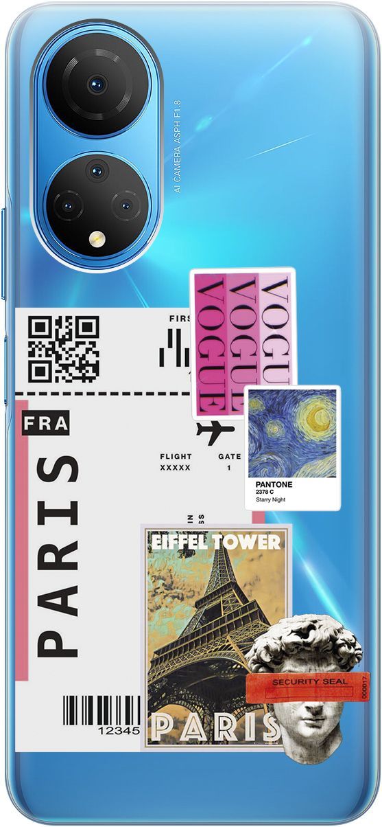 

Силиконовый чехол на Honor X7 "Paris Stickers" прозрачный, Прозрачный;бежевый, 158556