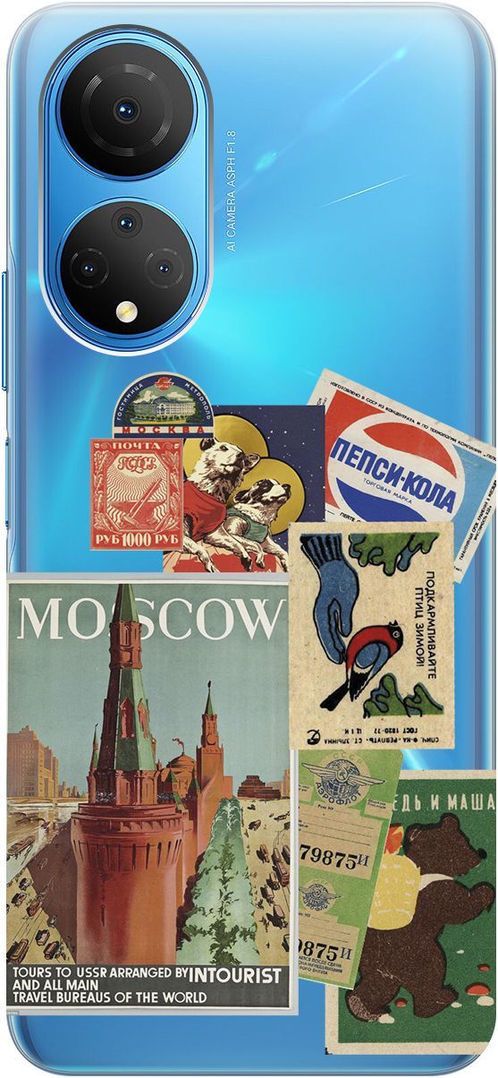

Силиконовый чехол на Honor X7 "Soviet Stickers" прозрачный, Прозрачный;голубой, 158556