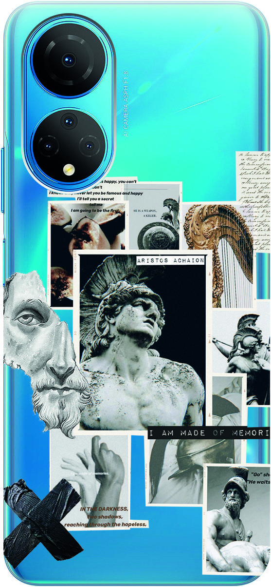

Силиконовый чехол на Honor X7 "Antique Stickers" прозрачный, Прозрачный;белый, 158556