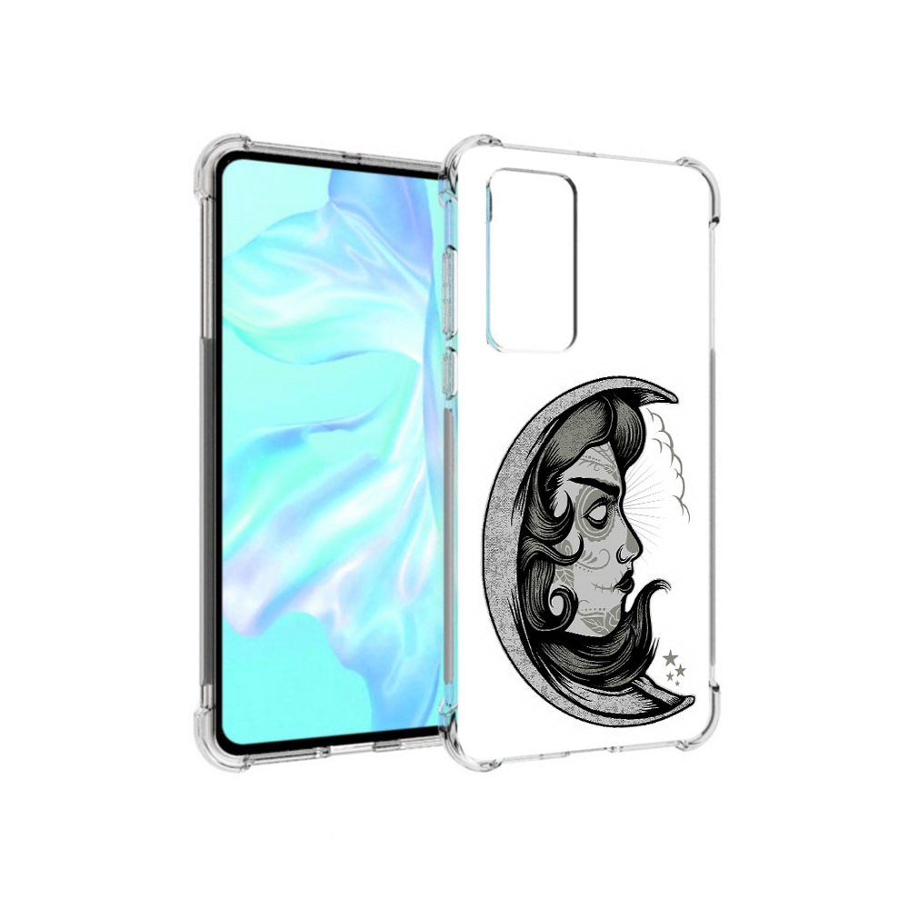 

Чехол MyPads Tocco для Huawei P40 черно белая луна с лицом, Прозрачный, Tocco