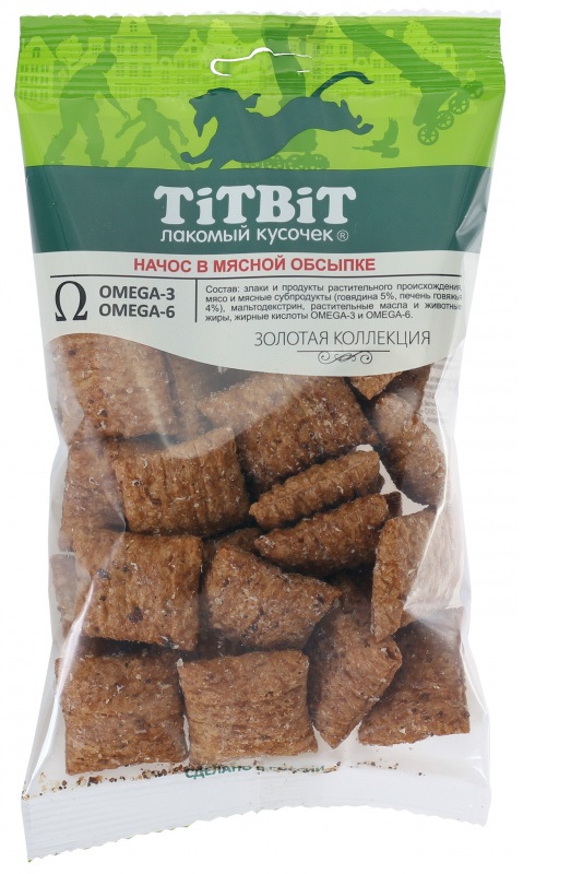 фото Лакомство для собак titbit золотая коллекция, начос в говяжьей обсыпке, 75г