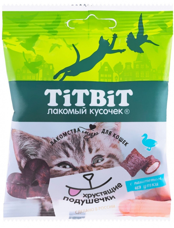 Лакомство для кошек TiTBiT Хрустящие подушечки, утка, 30 г