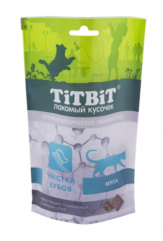 фото Лакомство для кошек titbit хрустящие подушечки для чистки зубов, утка 60 г