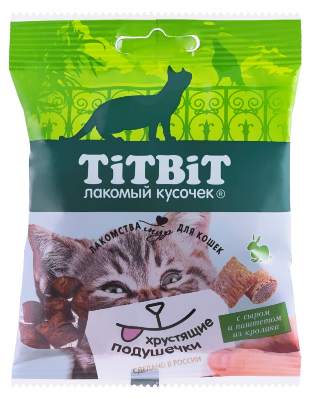 

Лакомство для кошек TiTBiT Хрустящие подушечки, сыр, кролик 30 г, Хрустящие подушечки