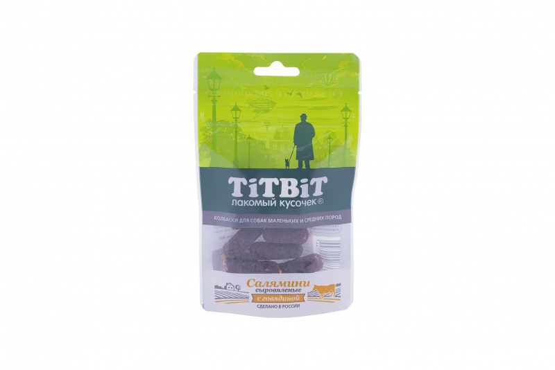 фото Лакомство для собак titbit колбаски сыровяленые салямини с говядиной 40г