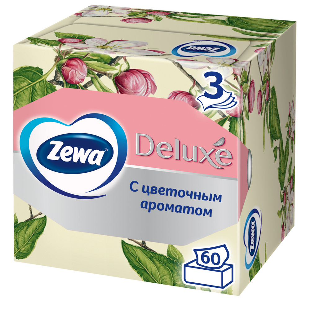 Салфетки бумажные Zewa Deluxe Арома Коллекция в коробке, 3 слоя, 60 шт