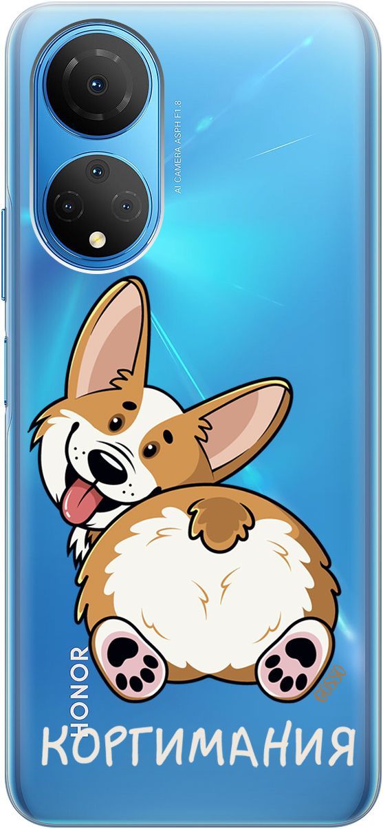 

Силиконовый чехол на Honor X7 "CorgiMania" прозрачный, Прозрачный;бежевый, 158555