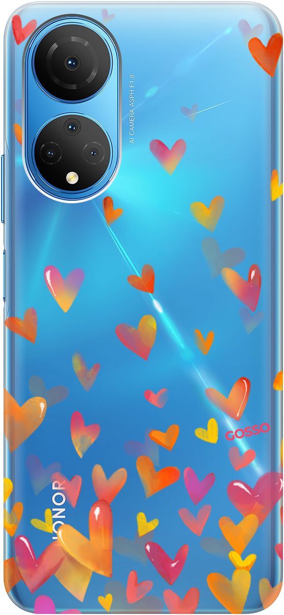 

Силиконовый чехол на Honor X7 "Flying Hearts" прозрачный, Прозрачный;желтый, 158555