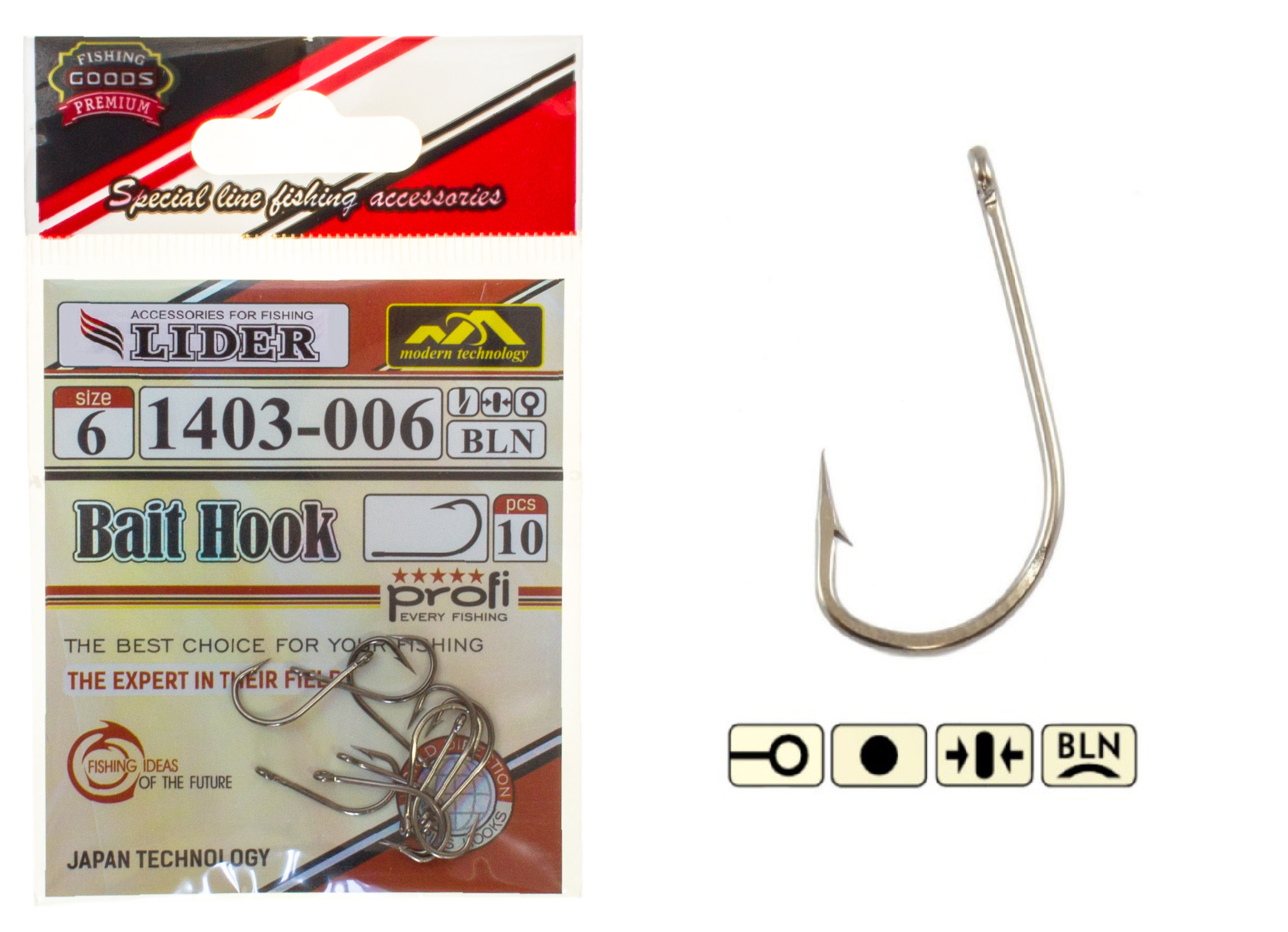 Крючок LIDER BAIT HOOK BLN №6 10 шт