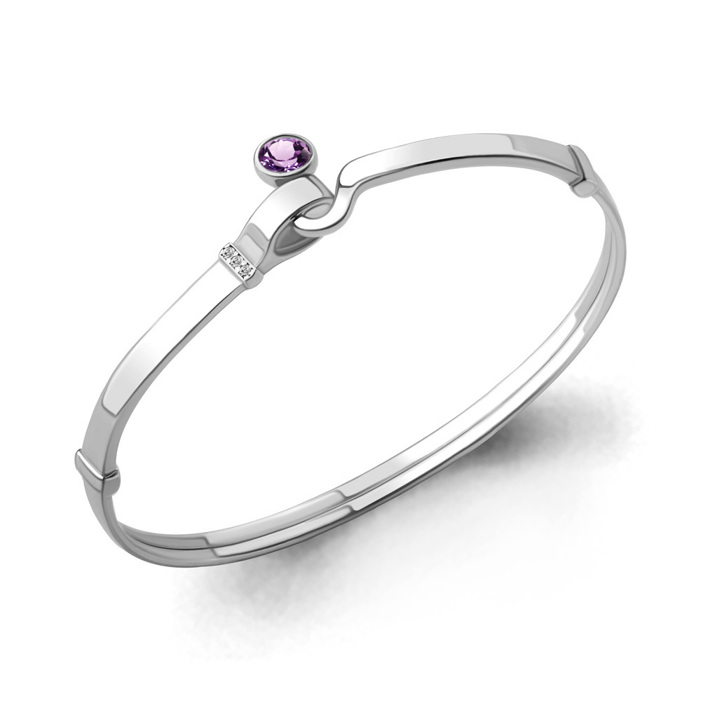 

Браслет из серебра с аметистом\фианитом Aquamarine Aquamarine 7455504А_925_р р. 17, 7455504А_925_р