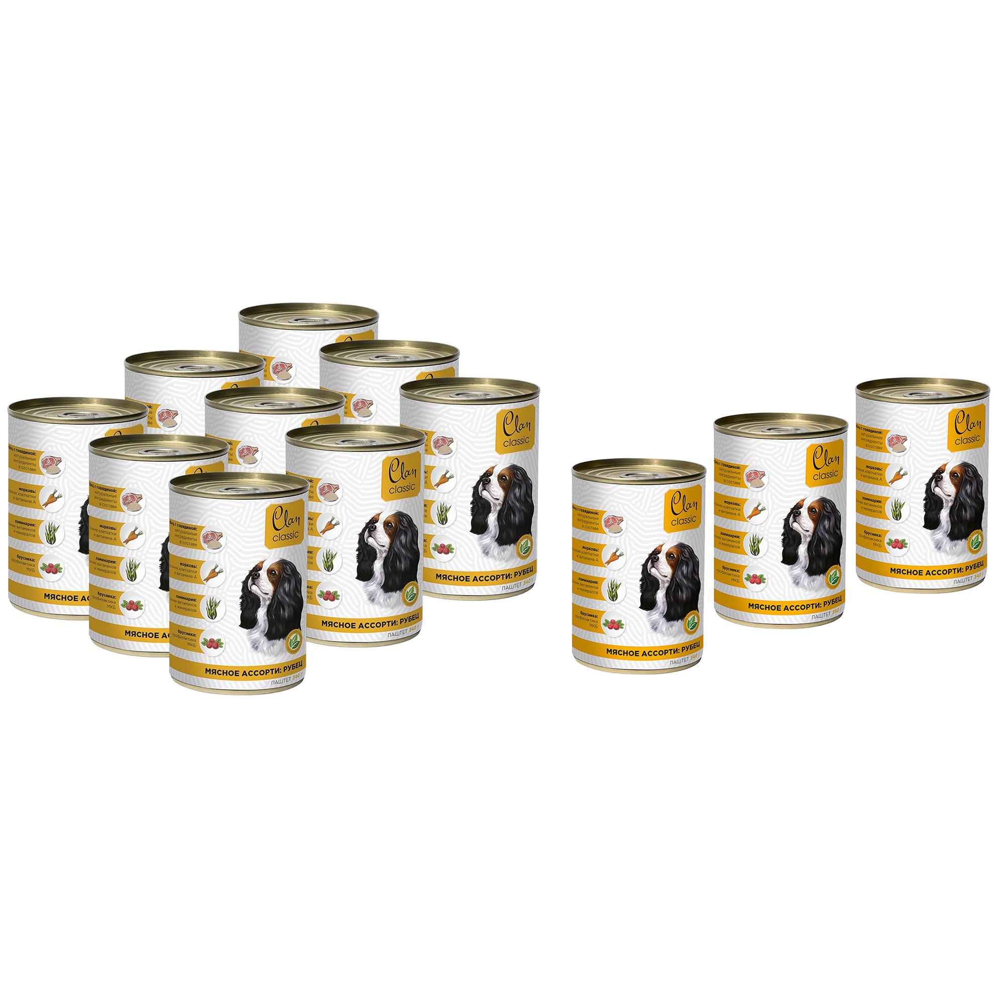 

Консервы для собак Clan Classic Мясное ассорти, рубец, 12шт по 340г, Classic