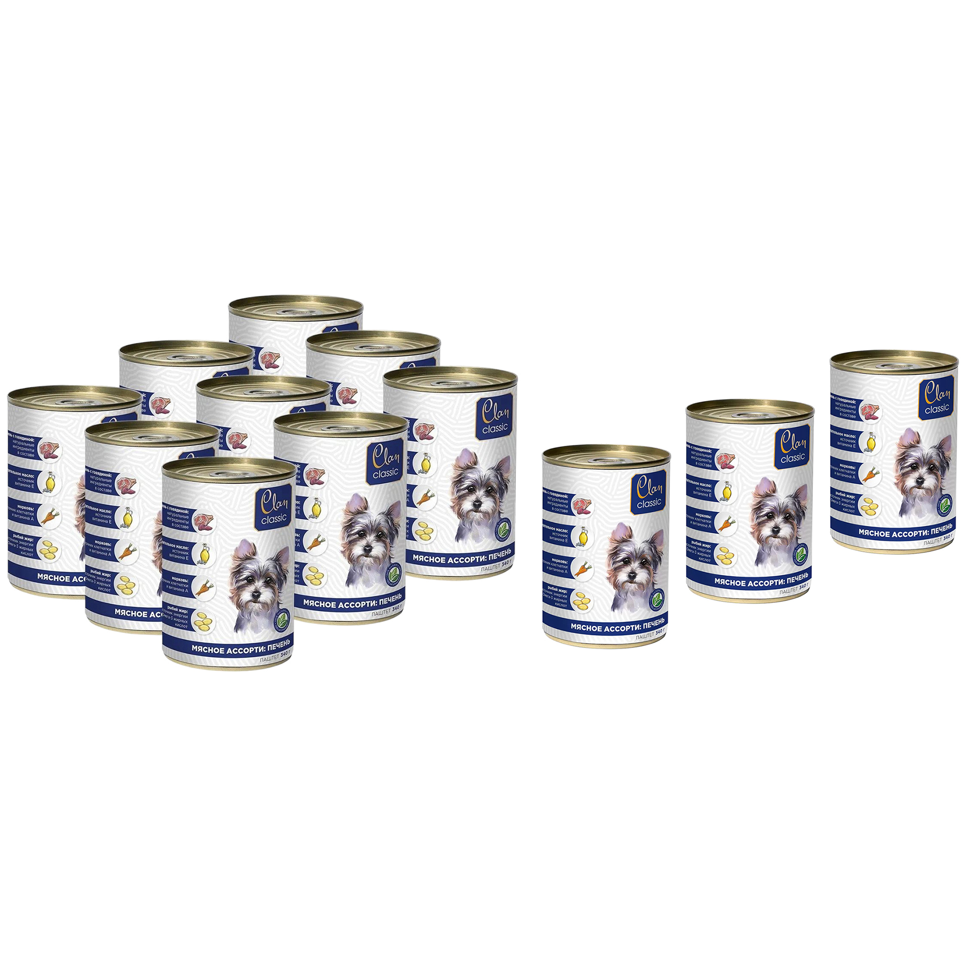 

Консервы для собак Clan Classic Мясное ассорти, печень, 12шт по 340г, Classic