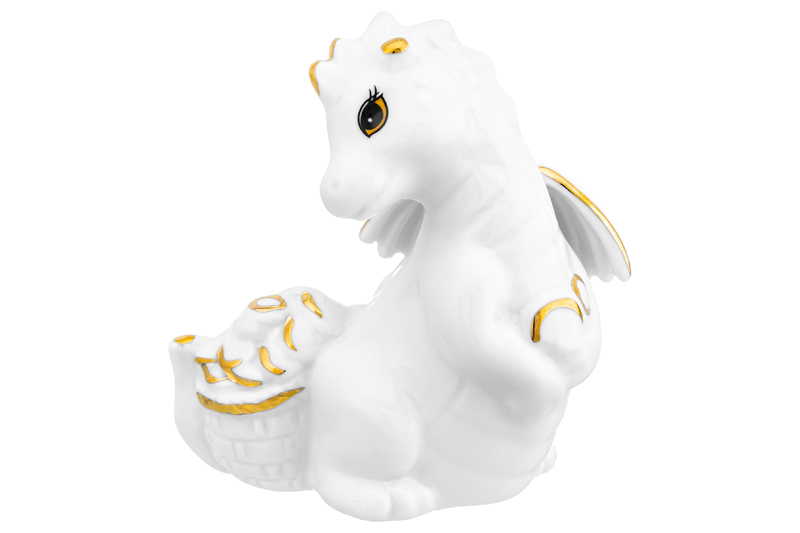 Фигурка декоративная Elan Gallery Дракон с денежным мешочком, 330892, белая с золотом