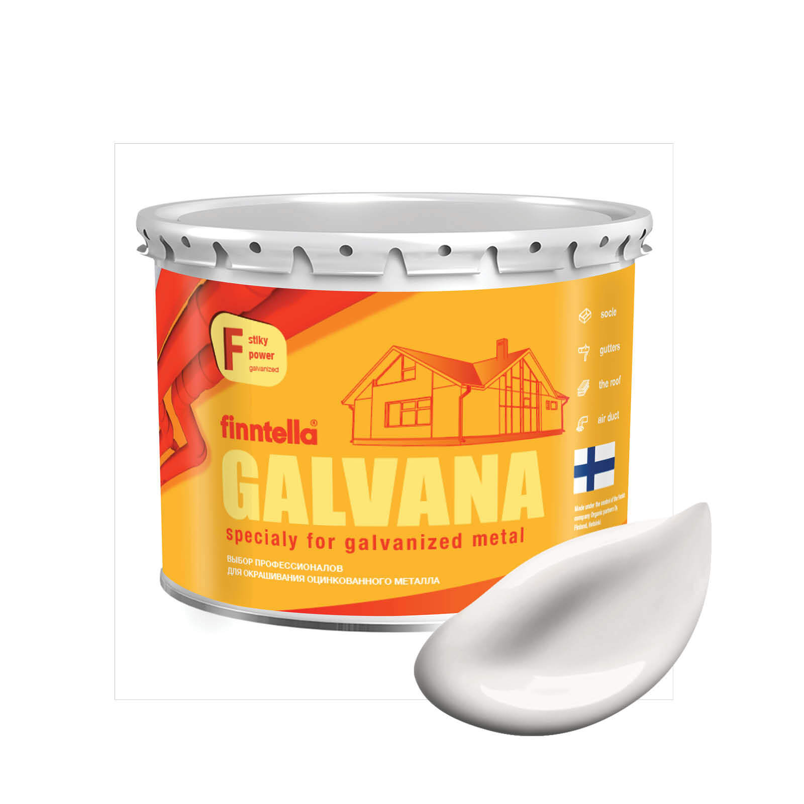 

Краска GALVANA FINNTELLA Матовая, MAITO молочно-белый, 2,7л, GALVANA по оцинкованному металлу и бетону