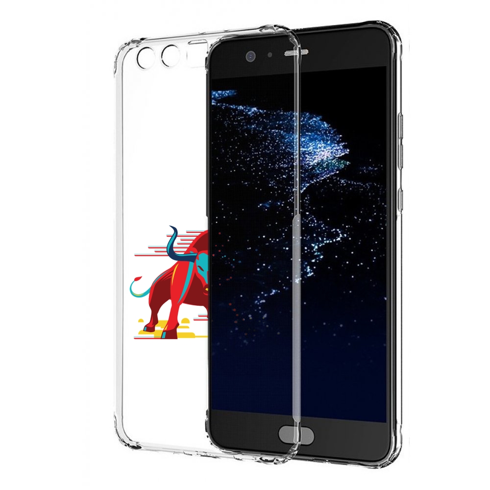 

Чехол бампер MyPads Красный-бык для Huawei P10 Plus противоударный, Прозрачный, Tocco