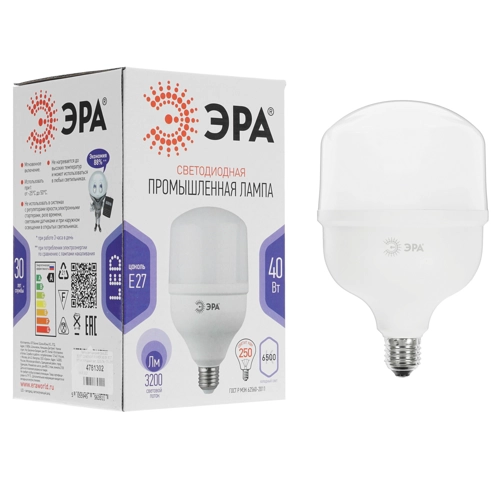 

Лампа светодиодная ЭРА Led POWER T120-40W-6500-E27 диод, колокол, 40Вт, хол, E27