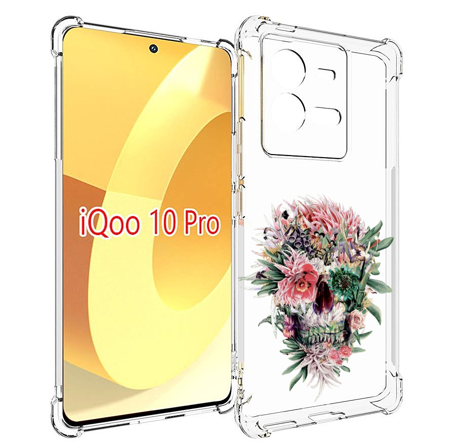 

Чехол MyPads череп из цветов для Vivo iQOO 10 Pro, Прозрачный, Tocco