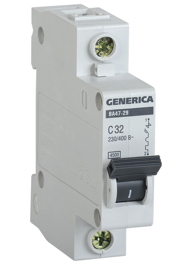 Выключатель автоматический модульный Generica ВА47-29, 1 п, С, 32 А, 4.5 кА