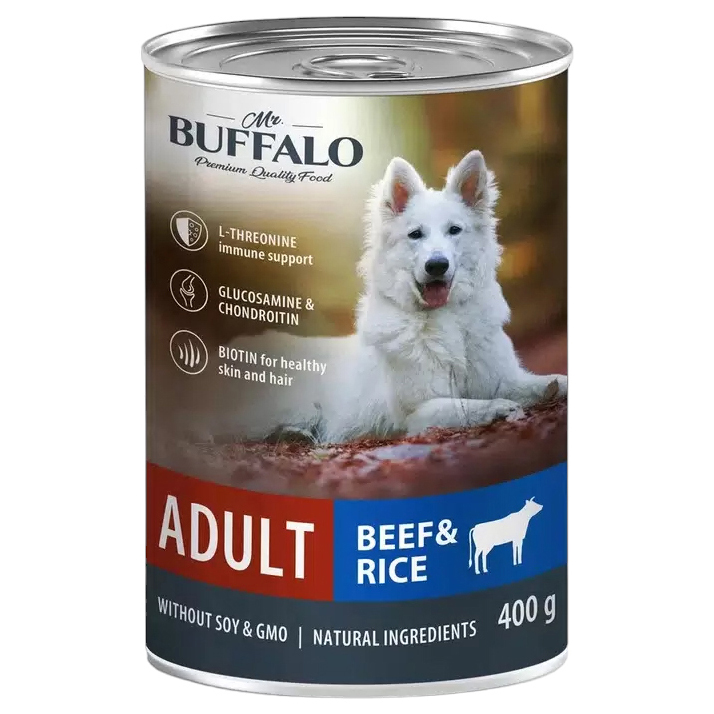 Консервы для собак MrBuffalo ADULT говядина с рисом 400г 406₽