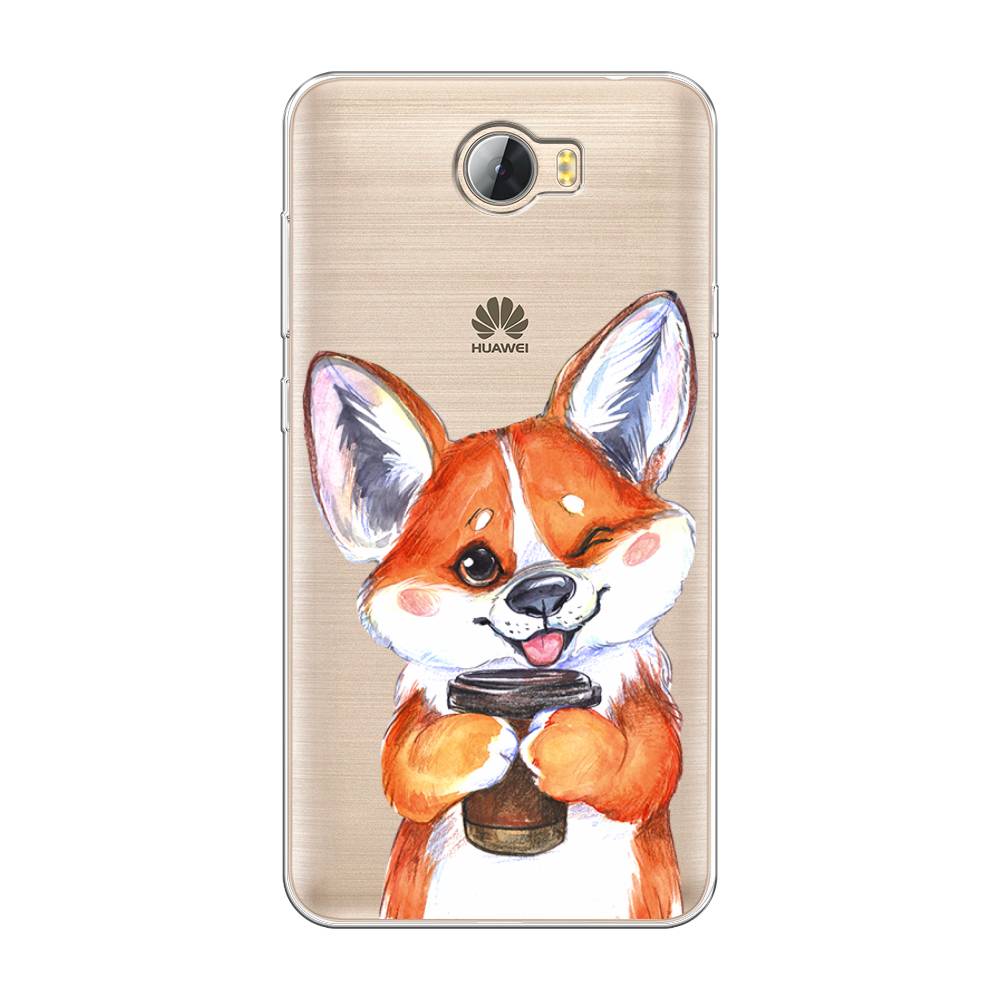 

Чехол на Huawei Y5 II "Корги с кофе", Оранжевый;белый, 61950-4