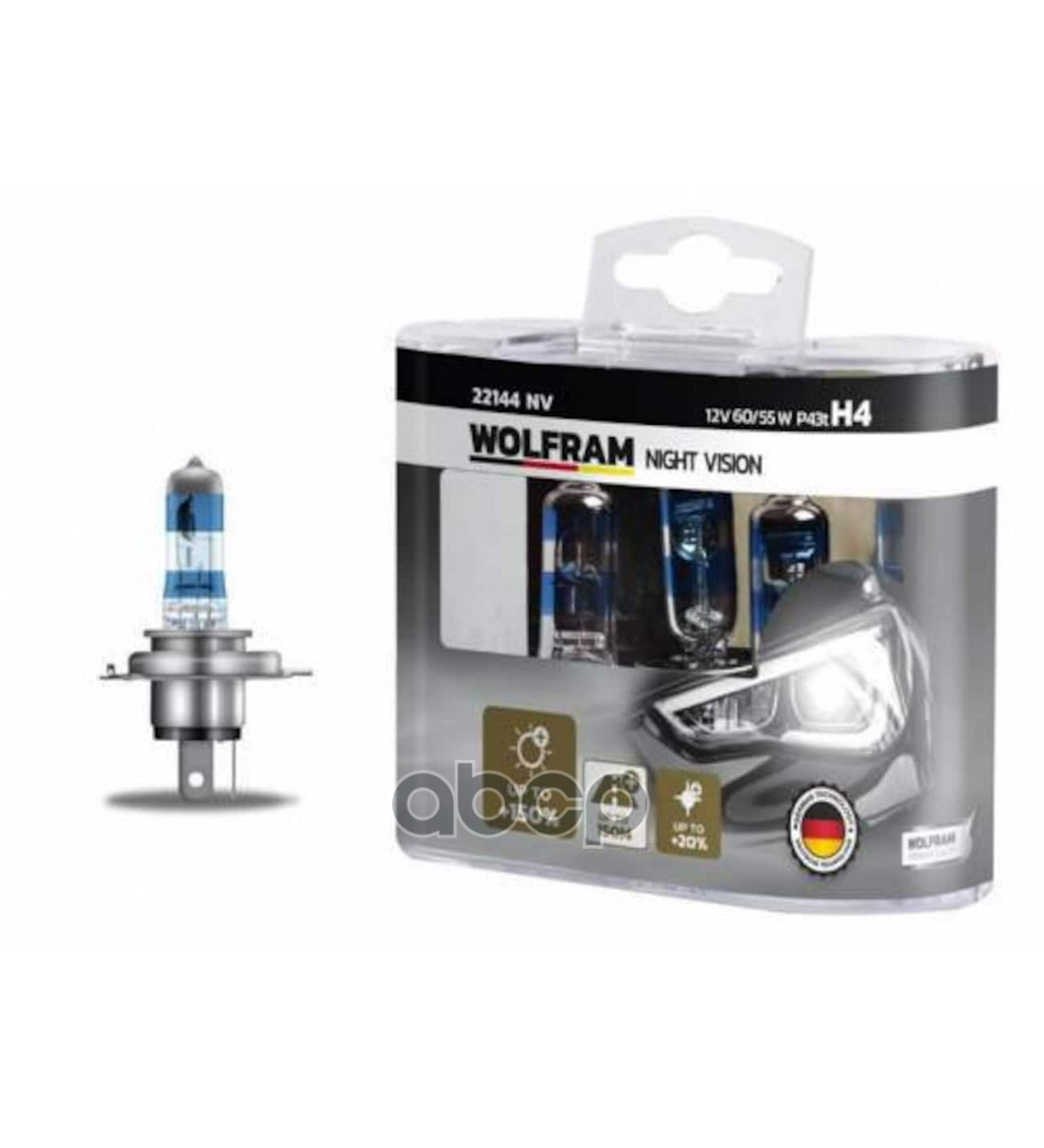 

Лампа 12v h4 60/55w p43t wolfram night vision +150% extra light + 20% whiter 2 шт. 22144 n